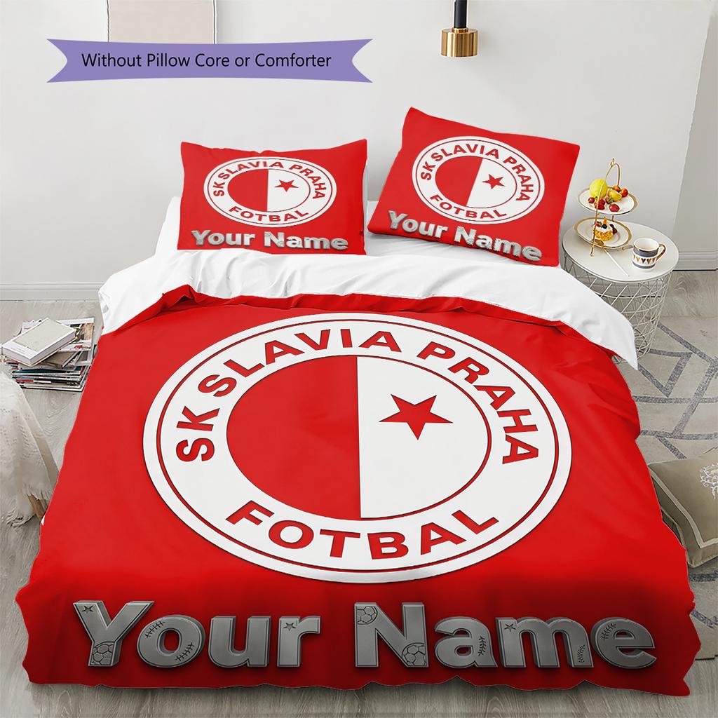 Biancheria da letto personalizzata con stemma del Slavia Praga, set copripiumino copripiumino federa regalo di compleanno per la casa (1 * copripiumino + 2 * federa, senza nucleo)