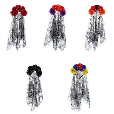 Halloween Costume Flower Headband Adult Veil Skull Hairband Goths Party Headwear