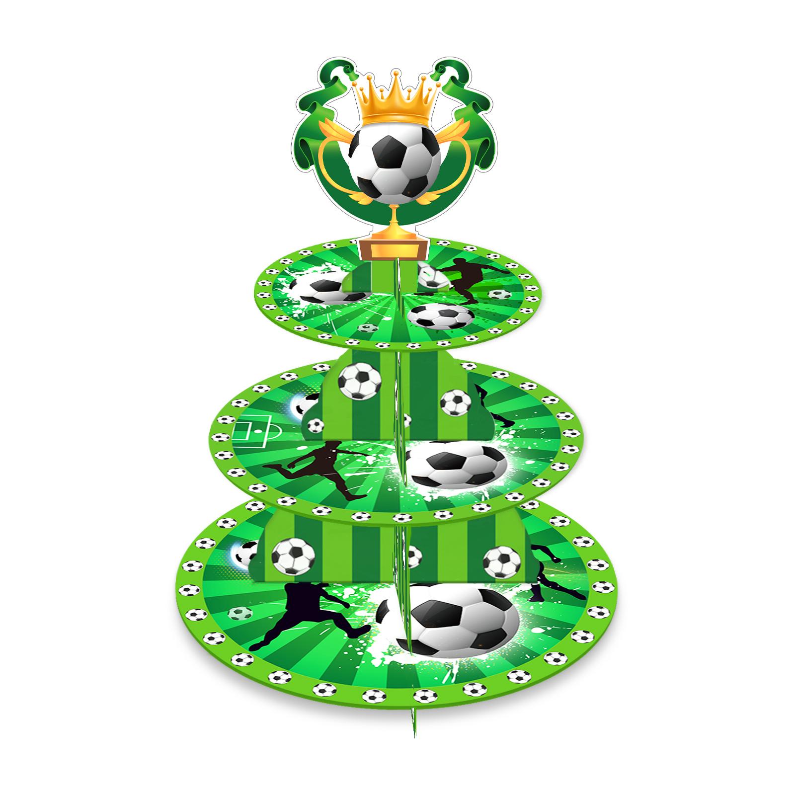 3 Tier Football Sports Soccer Party Cake Display Stand Kid Birthday Dessert Cupcake Rack Stand Baby Shower Party Cake Tray Decor