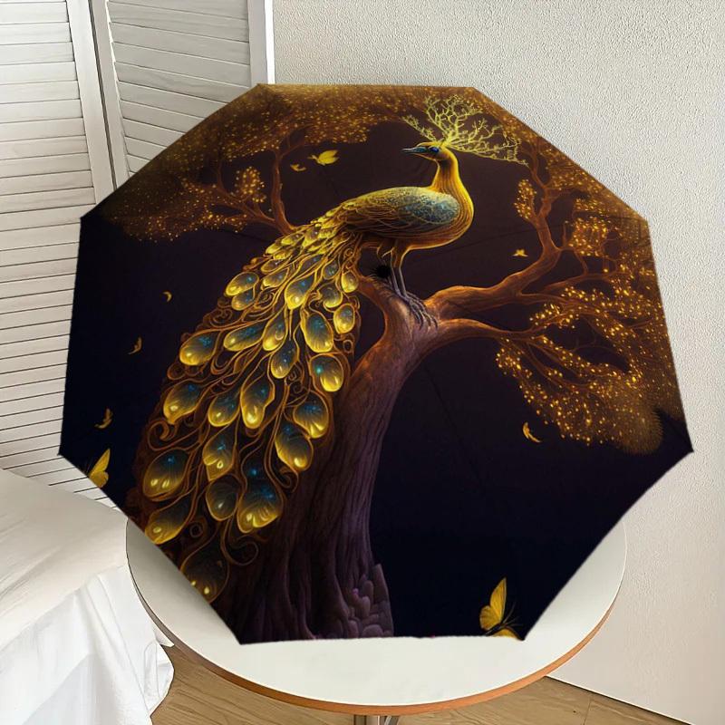 

1pc Golden Peacock Tree Fantasy Artwork Umbrella with Plastic Handle,Suitable for All Seasons Home Travel Outdoor UmbrellaDD686