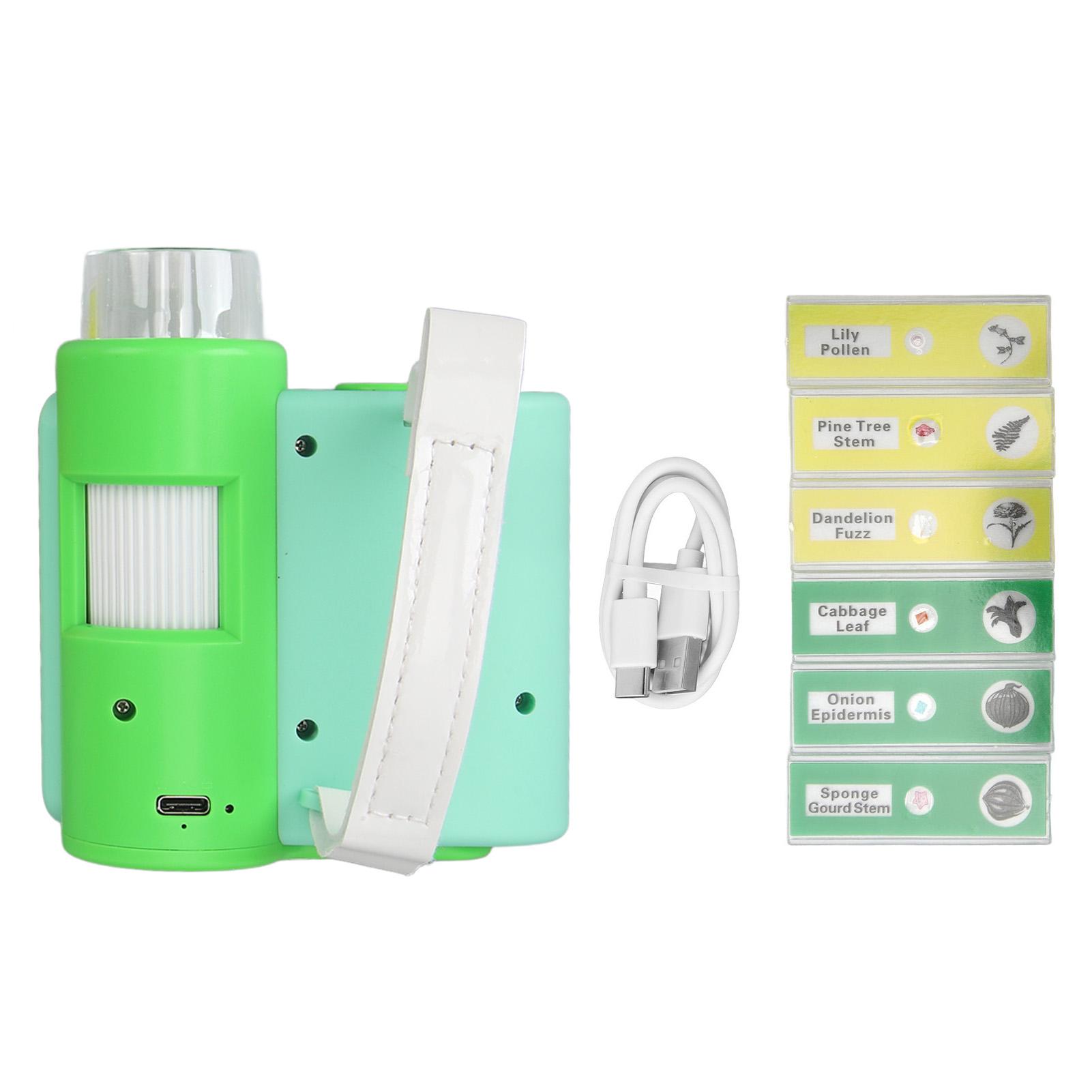 

Kids Microscope Camera 2in Screen 1000X Magnification Adjustable LED 1080P Photo Video Handheld зелений