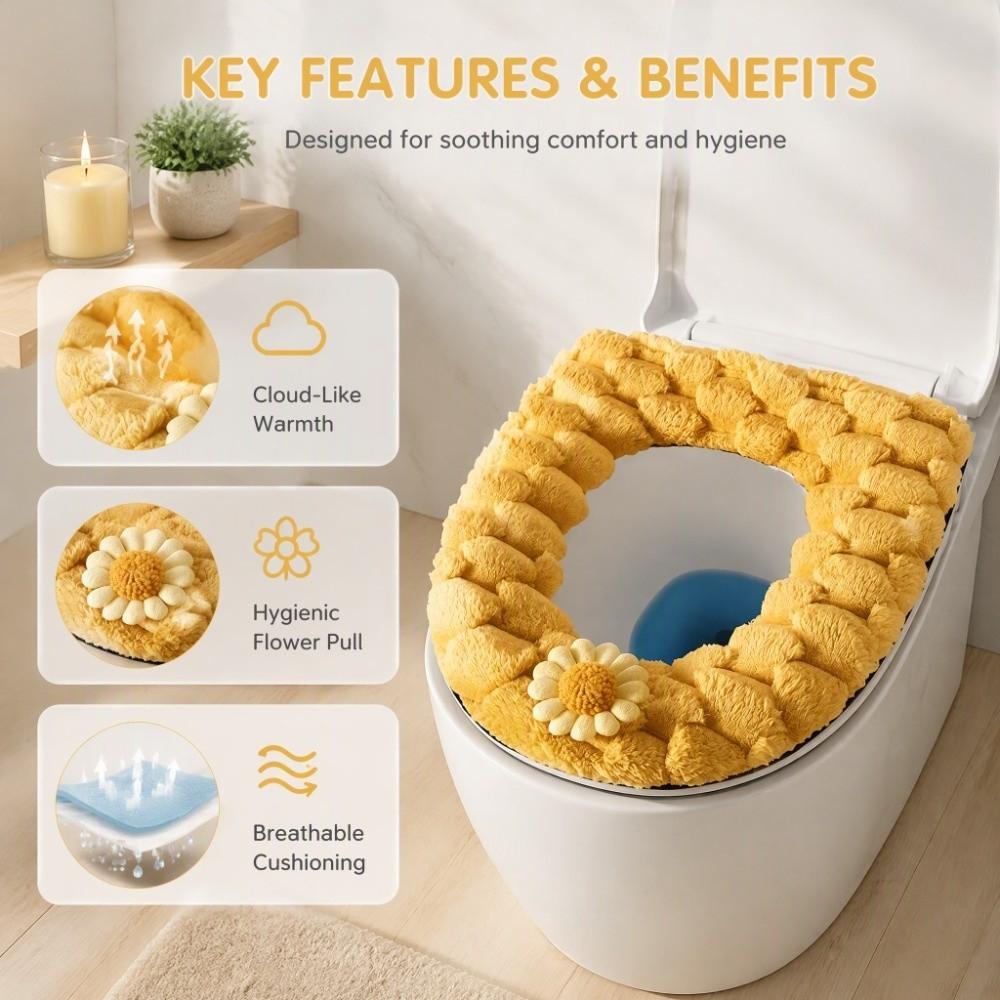 Floral Decoration Toilet Seat Cover Soft Texture Zippered Toilet Gasket Bathroom Use