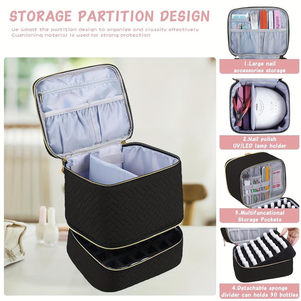 Double Quilted Nail Polish Organizer Portable Nail Polish Storage Bag Gel Nail Polish Carrying Case Nail Kit Supplies Organizer