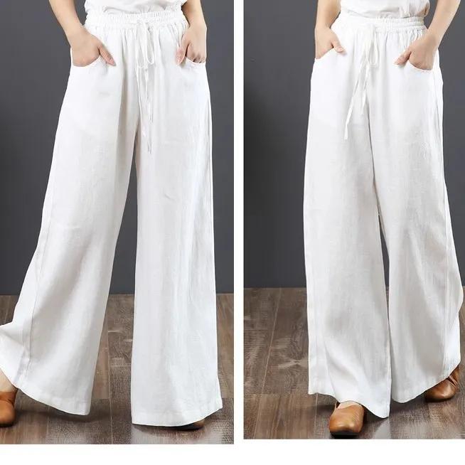 Spring and Summer Women's Cotton Linen Loose Wide Leg Pants High Waist Dragging Pants Straight Pants Linen Women's Pants