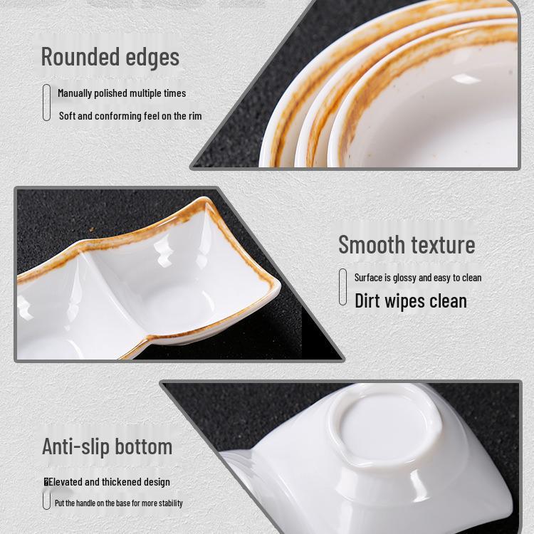 Melamine Dual-Compartment Dipping & Sauce Dish - Imitation Porcelain Tableware for Hot Pot & Barbecue