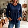 Womens Loose Fit Long Sleeve Top with Lace Trim Stitching Solid Color Casual Blouse Lightweight Comfortable Pullover Shirt