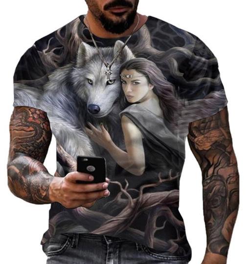 Spring new European and American men's casual sports fashion D gradual change short-sleeved crew neck T-shirt men