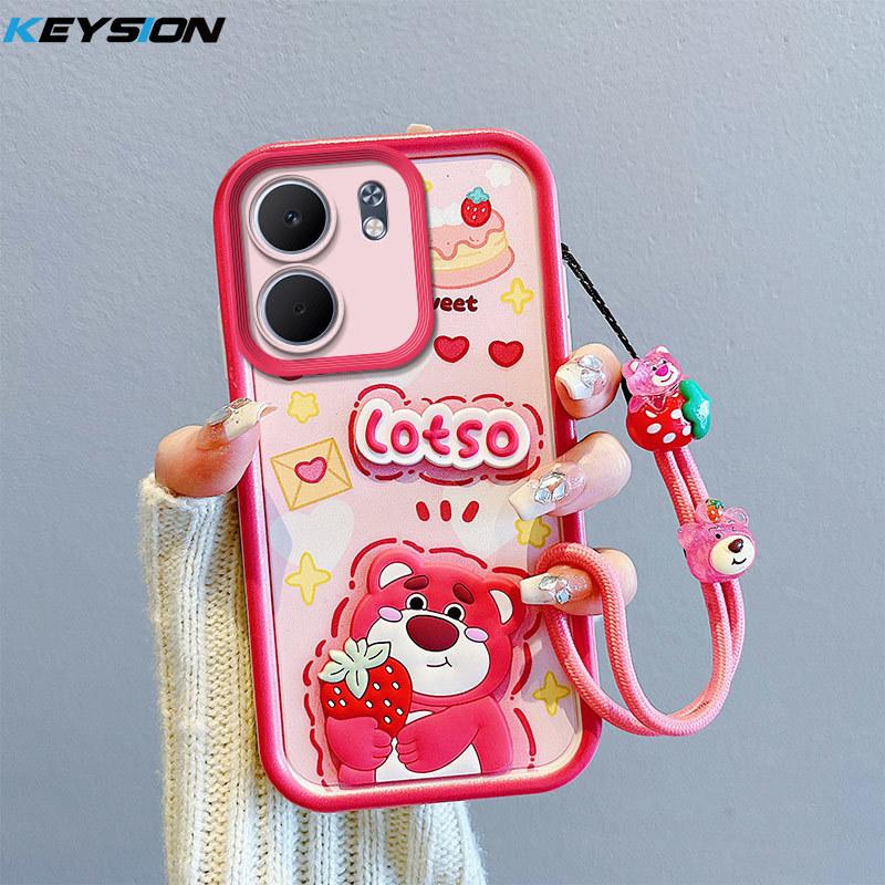 KEYSION Støtsikkert deksel til OPPO A5X 5G med snor Myk silikon Søt 3D tegneseriefigur Telefonbakdeksel til OPPO A5X