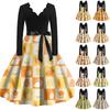 Women's Casual Fashion V-neck Long Sleeved Retro Christmas Print Retro Dress