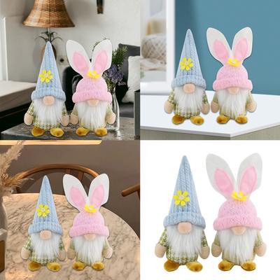2Pieces Easters Bunnies Gnomes Decorations Spring Themed Swedish Tomtes Dolls for Party and Farmhouses Home Table Decors