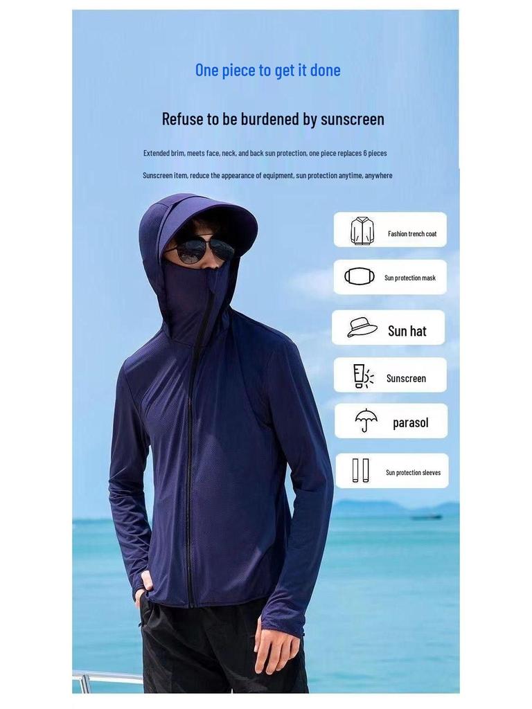 Men's Summer Hooded Ultra-Thin Ice Silk Sun Protection Windbreaker for Outdoor Fishing
