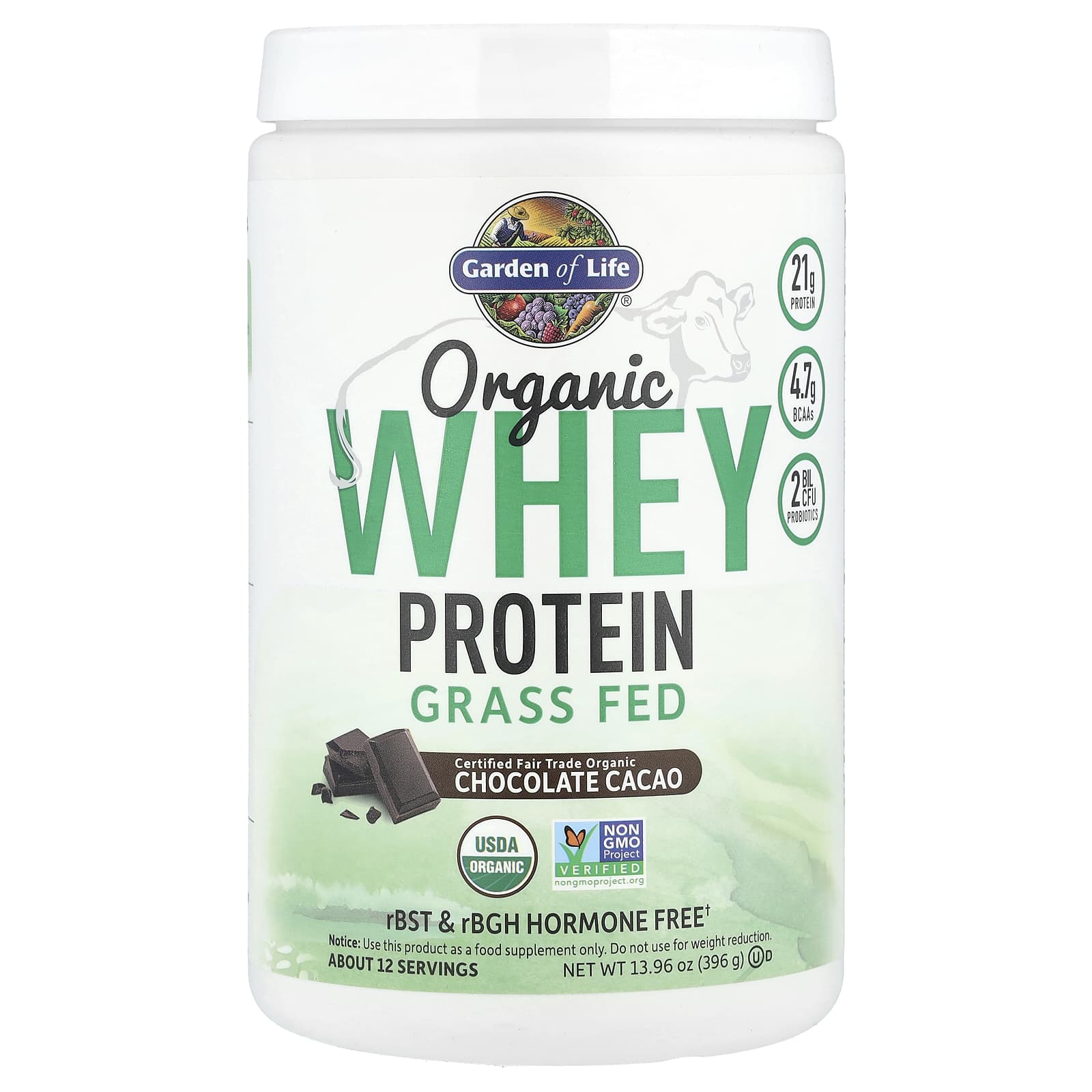 

Organic Whey Protein Grass-Fed, Chocolate Cacao, 396G (13.96Oz)