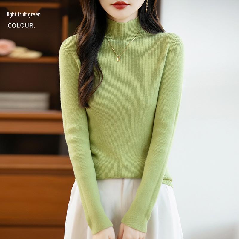 26 Autumn Winter Women's Half-High Collar Slim Knit Sweater - Korean Style