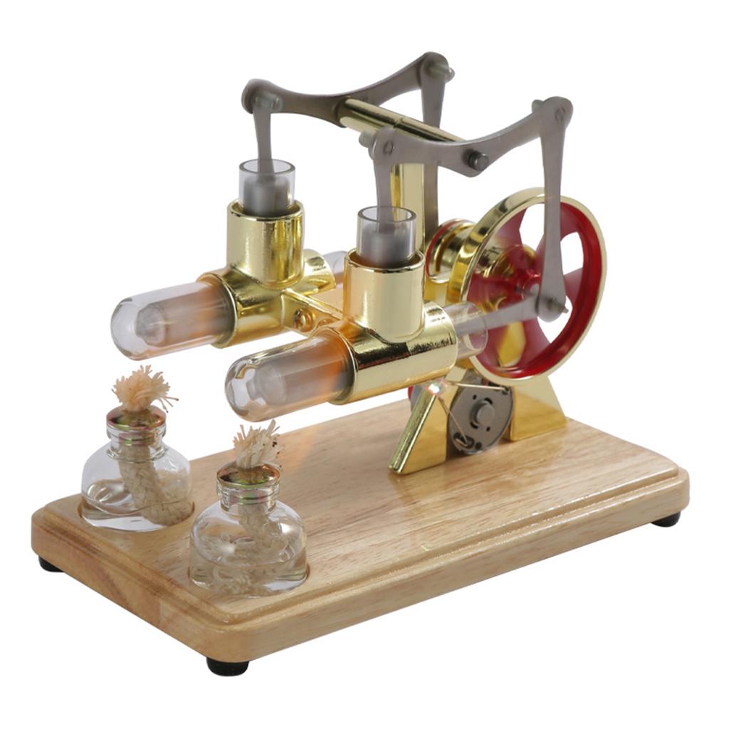 Stirling Engine Kit Hot Air Motor Model Physical Dual Engine Generator Model with LED Light Flywheel Design Science
