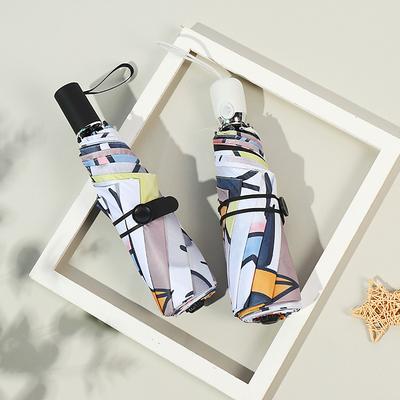 New Automatic Umbrella Rain and Shine Vinyl Graffiti Cartoon Cute Sun Umbrella Creative Korean Version Tri-fold Umbrella