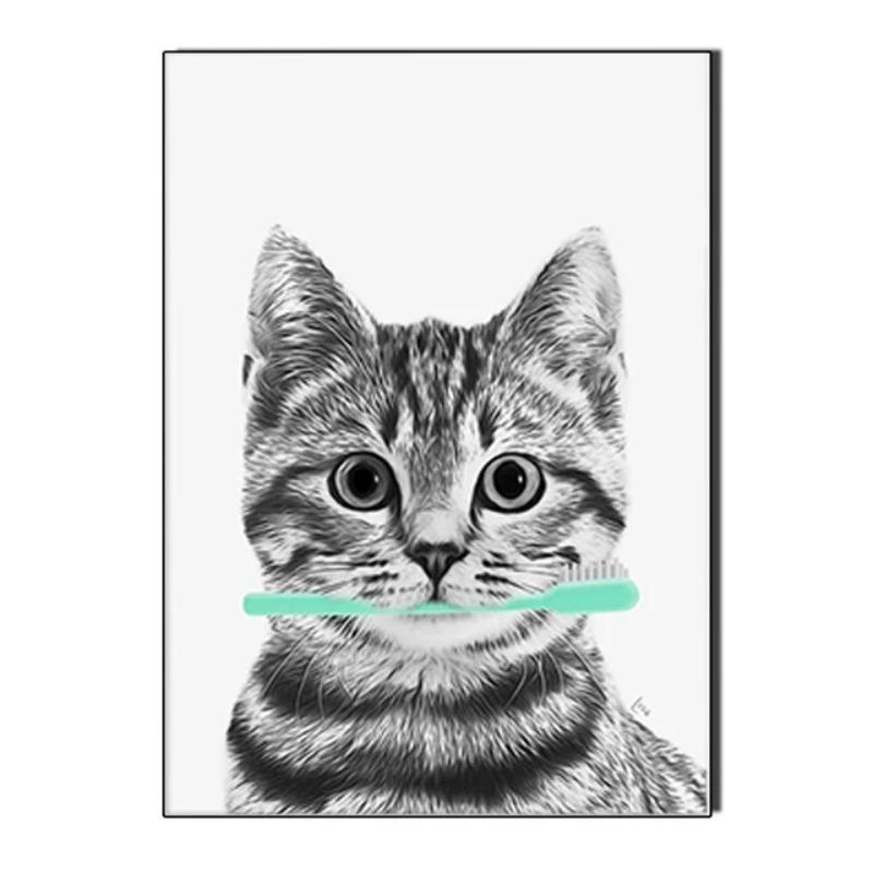 Raccoon Shark Giraffe Parrot Lion Brushing Teeth Canvas Painting Bathroom Wall Art Poster Toilet Decor Shower Room Decoration