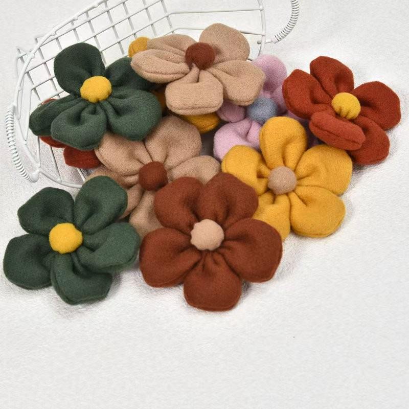 9cm Handmade Woolen Five-Petal Flower for DIY Accessories - Perfect for Headdresses, Shoes, Hats, and Clothing