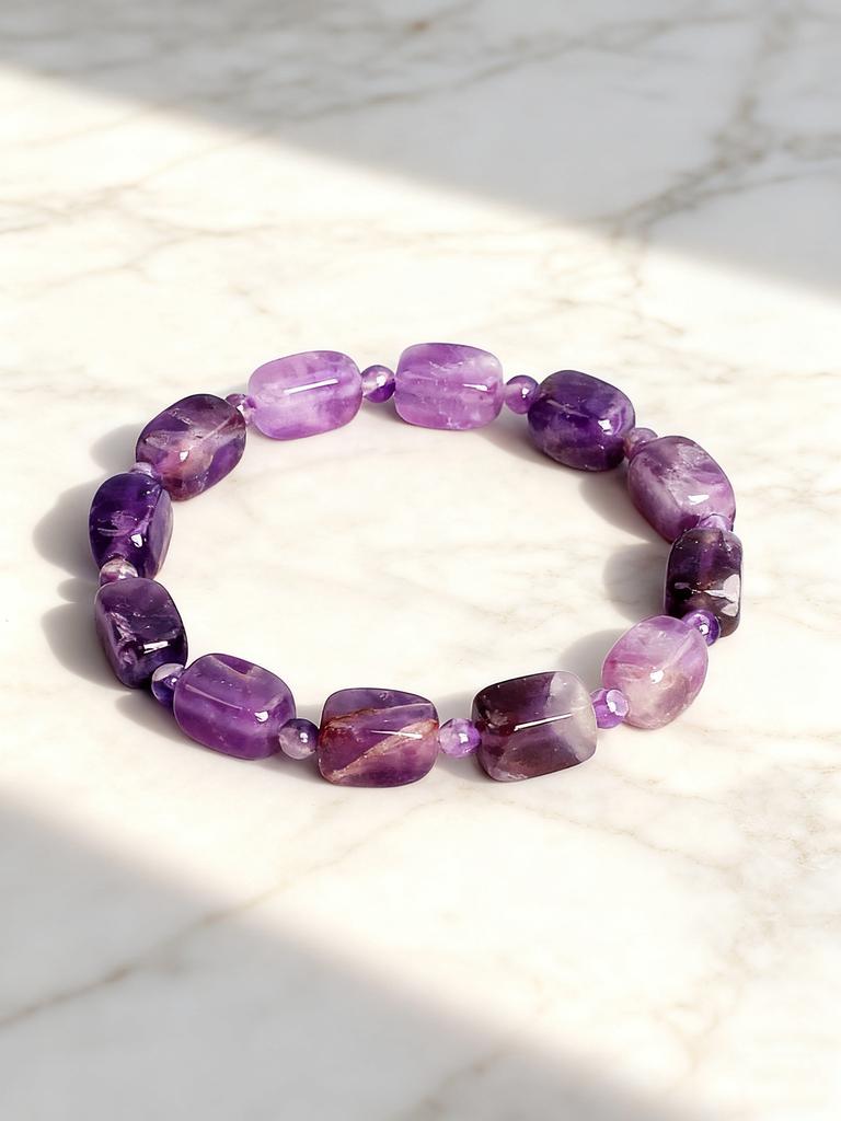 Amethyst Bracelet Natural Stone Healing Crystal Energy Reiki Charm 4mm Beads & Rectangle Beads for Spiritual Balance Jewelry New