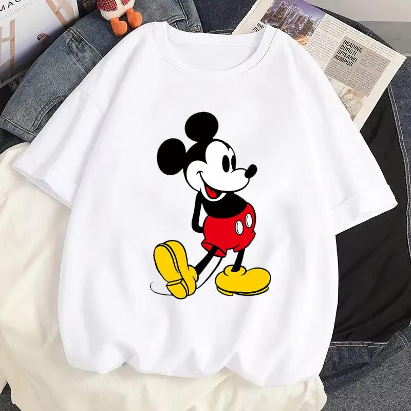 Cartoon Trendy Casual TShirt Printed with Mickey Mouse and Minnie Mouse Fun Pattern Unisexs Short Sleeve Street Loose