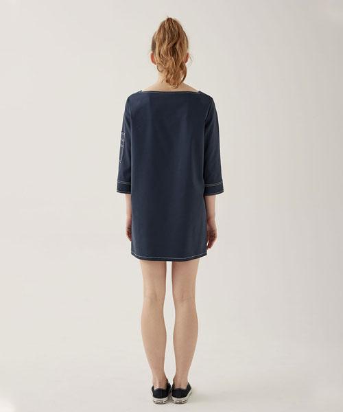 Letters Square Neck Casual Dress (Navy)