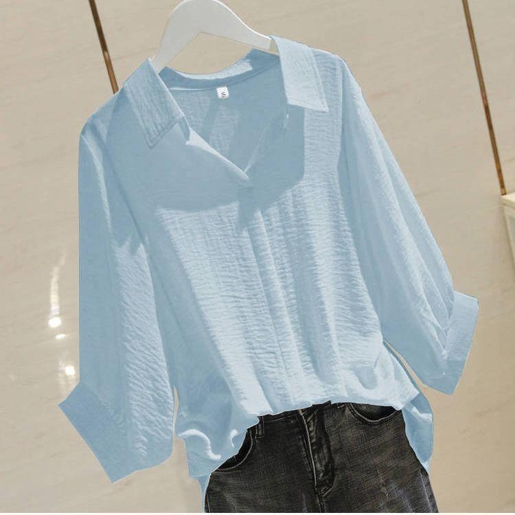 3/4 Sleeve Cotton Large Size Women's Loose Shirt Female Summer Simple Pullover V-neck Bat Sleeve Top Polo Shirt