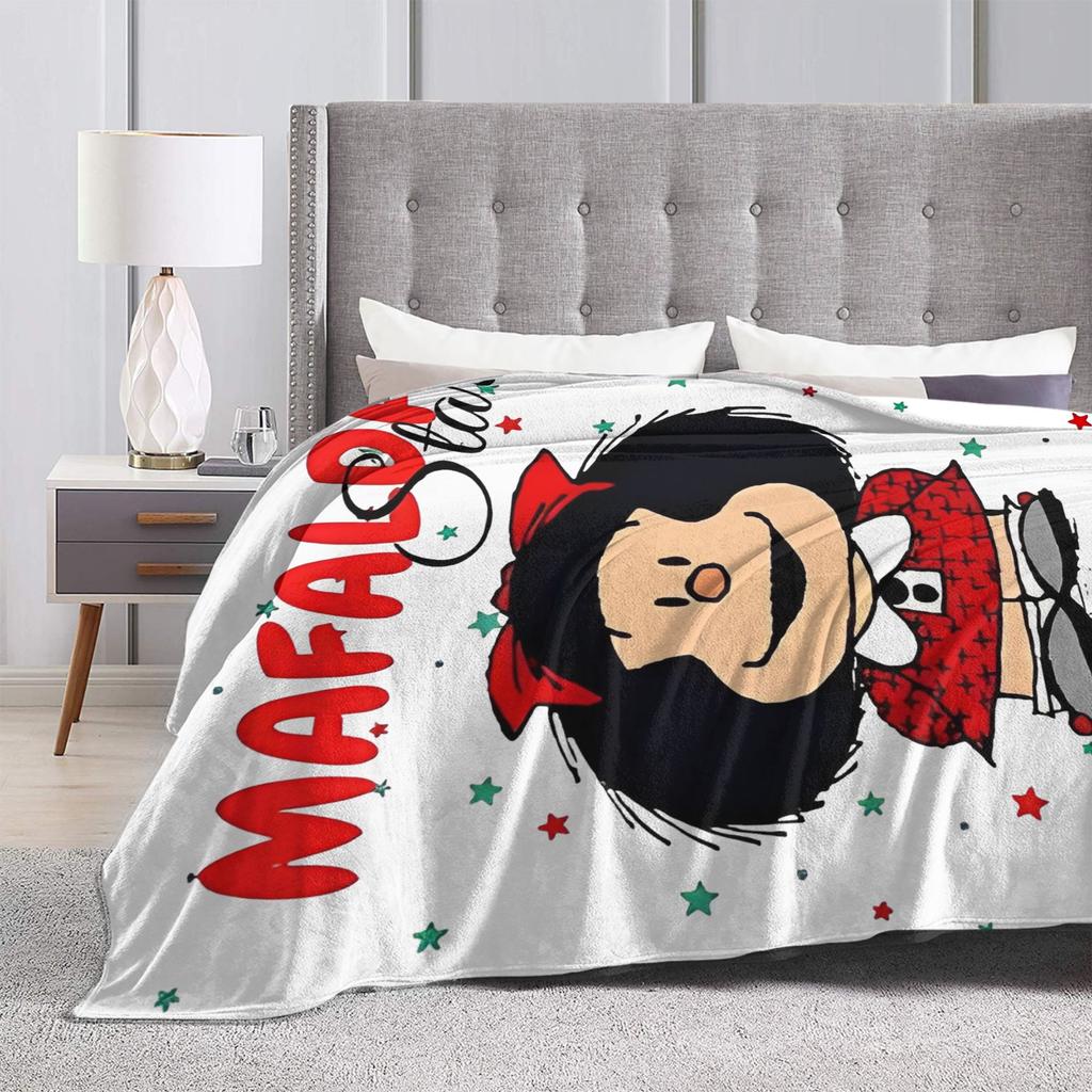 Kawaii Mafaldas Blankets Anime Cartoon Flannel Funny Soft Throw Blanket for Bedding Lounge Summer,