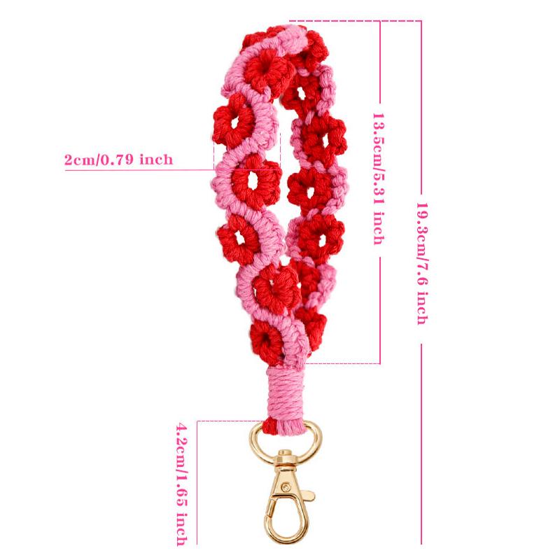 1Pc Bag Decoration Bohemia Knitted Keychain Grace Rose Pendant Prevent Loss Wrist Strap Mobile Phone Lanyard Hand Woven