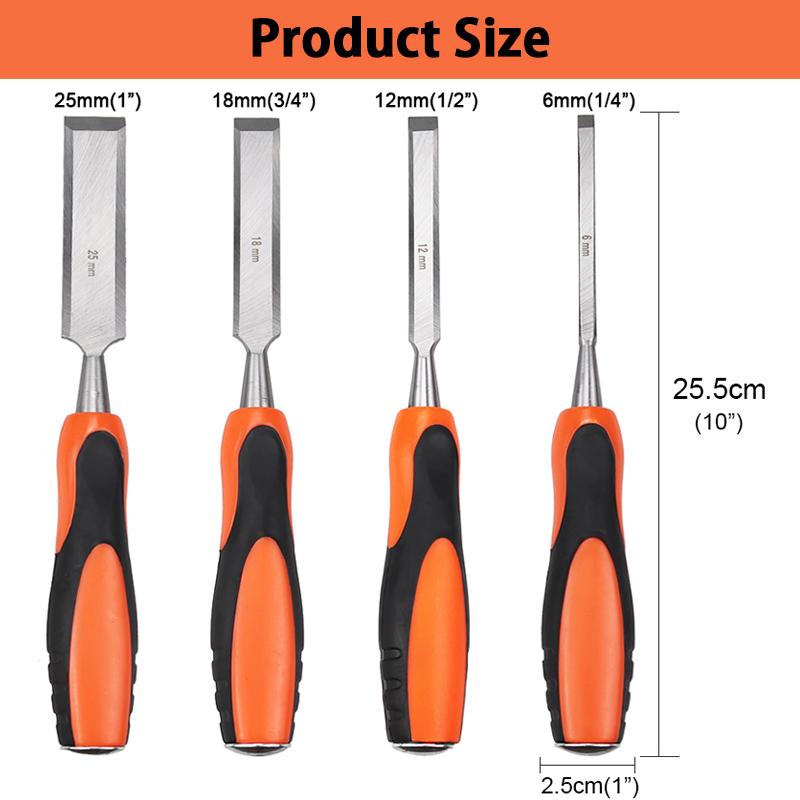 Professional 4 Pieces Wood Chisel Set 6/12/18/25mm for Woodworking Flat Chisels DIY Woodworking Woodcut Carving Knife Tools Set
