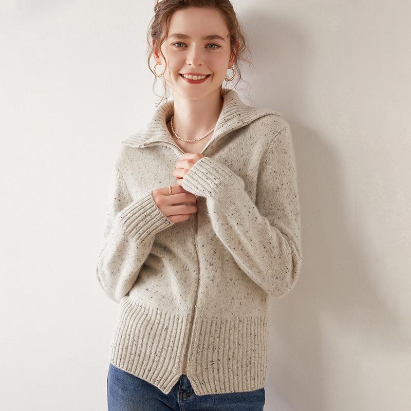 Women's Colorful Dots Cashmere Zipper Cardigan Sweater - Gentle Style, New Autumn Winter 2023 Collection