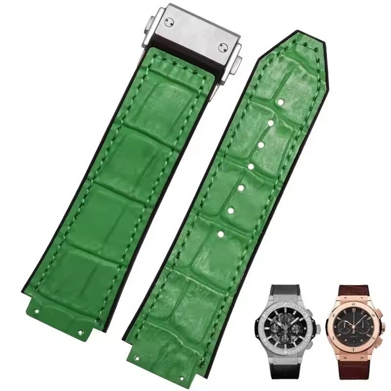 26X19mm Real Cow Leather Rubber Watchband for HUBLOT Classic Fusion Universe Big Bang Series Men belt Watch band butterfly Buckl