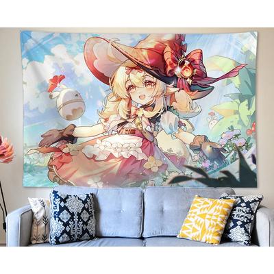 Anime Tapestry Wall Hanging Genshin Impact Klee Tapestry Wall Art Home Decorations Living Room Decor Bedroom Dorm Gift