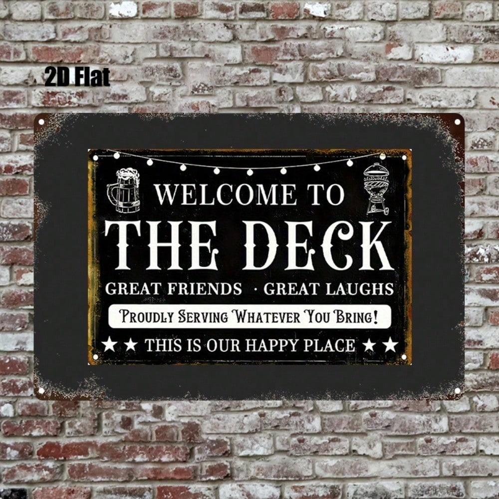 Vintage Metal Welcome To The Deck Wall Sign Outdoor Patio Decor