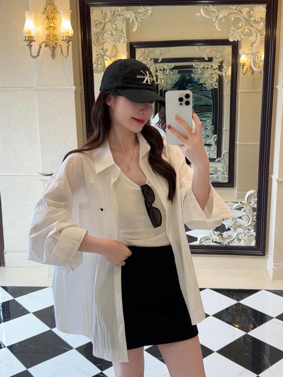 Heart Embroidery Loose Shirt - Plus Size Women s Spring/Summer Fashion XL белый