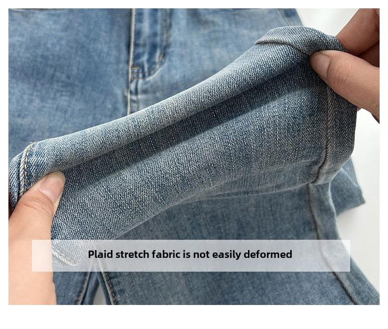 Women's High-Waist Retro Flare Jeans, Horseshoe Style, Slim Fit, Elastic, Floor-Length, Small Sizes