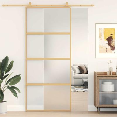 Vidaxl Sliding Door, Gold, 90X205 Cm, Frosted Esg Glass, Aluminum