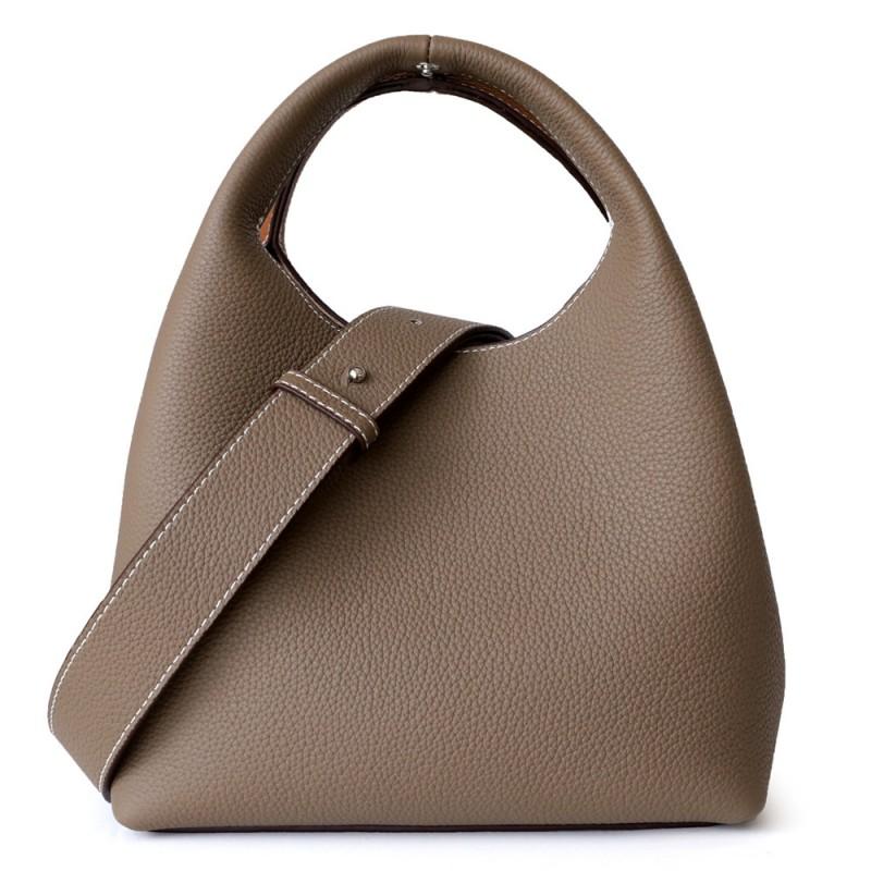 Genuine Leather Bucket Bag Women Soft Top-Grain Cowhide Shoulder Handbag Multi-Color Stitched Design Urban Chic Daily Use