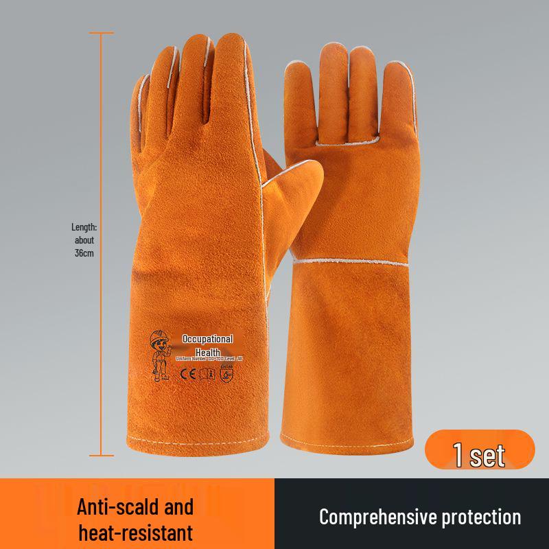 Heat-Resistant Cowhide Welding Gloves - Durable, Anti-Scald, and Soft for Labor Protection