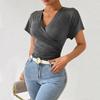 2024 European-American Deep V Knitted Pleated Slimming Top