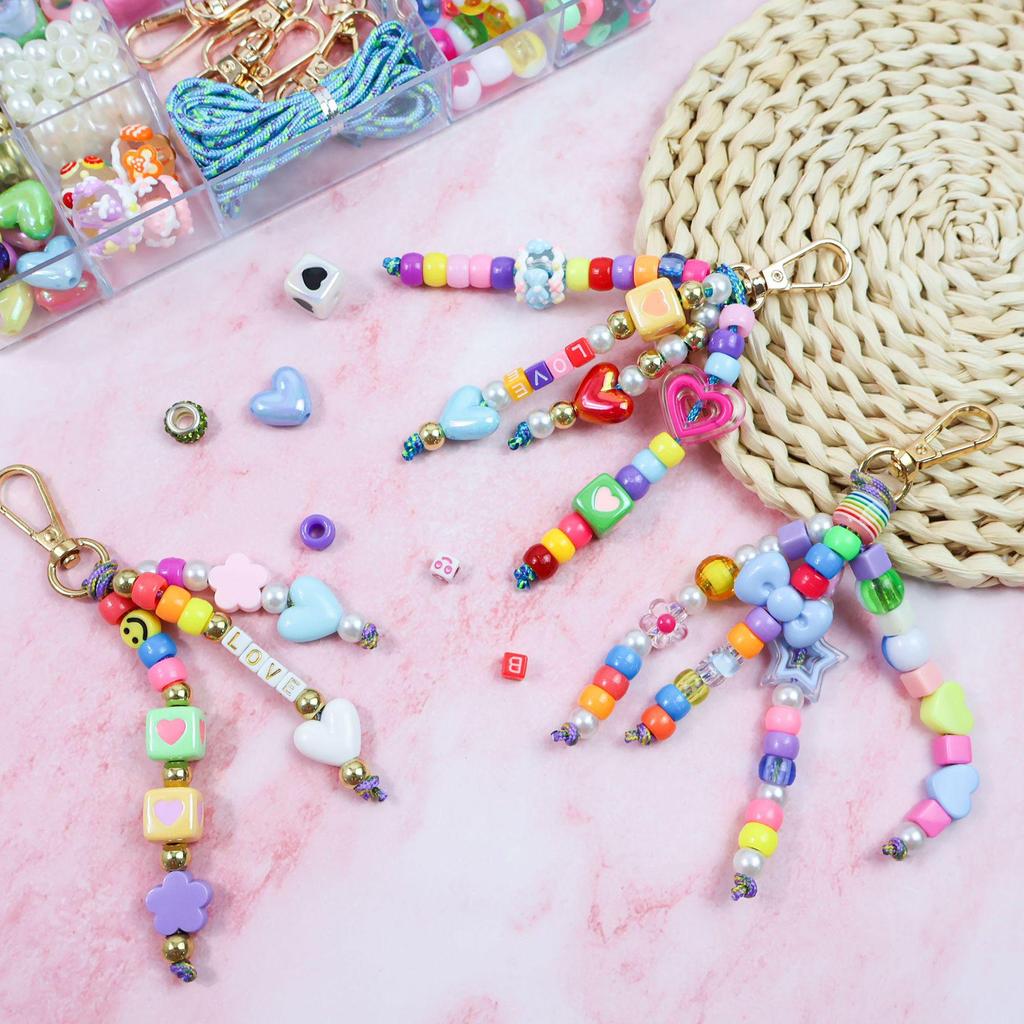Customized DIY Bead Bracelet and Keychain Kit for Stringing Ornaments and Accessories