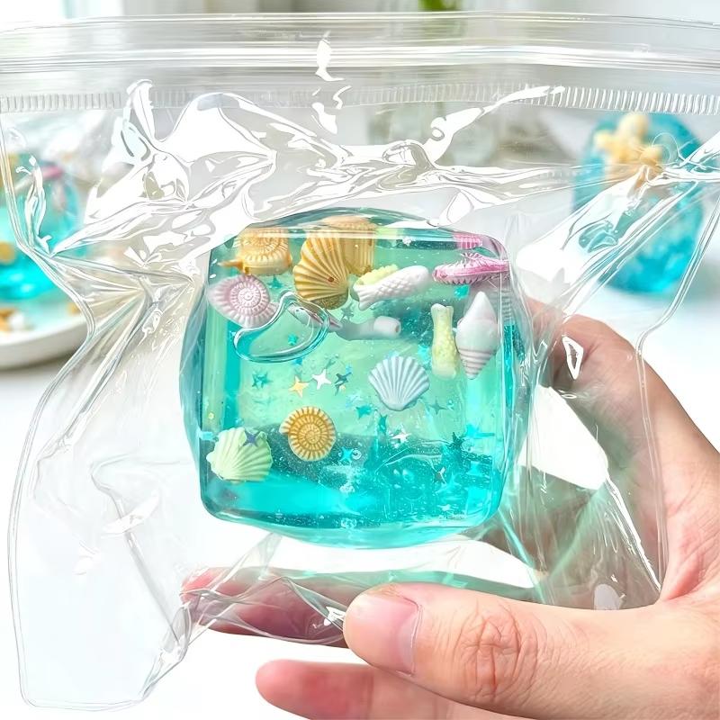 Oceaan Gel Blokje Squishy Fidget Speelgoed Stressverlichting Sensorisch Speelgoed Zeester Schelp Gevuld Transparant Knijpspeelgoed