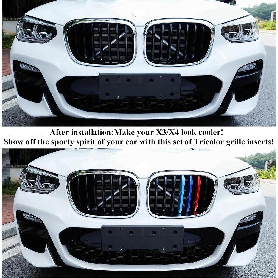 Tricolor Grille ert Trims Compatible with BMW G01 X3 2018- or G02 X4 - (Not fit for X4 M40i) Accessories for 7-Beams Standard Kidney Grille