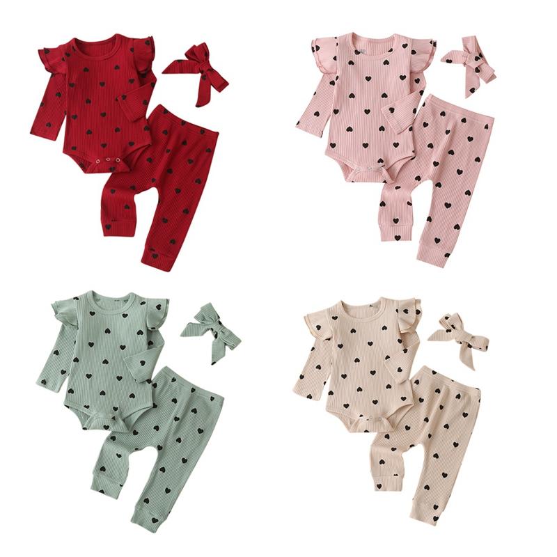 

Infant Baby Girls Комбинезон с длинным рукавом Брюки и повязка на голову 3шт Комплект одежды