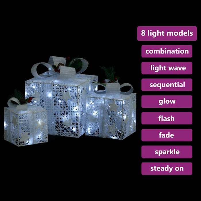 VidaXL Decorative Christmas Gift Boxes 3 Pcs Outdoor Indoor Luminous Holiday Decoration Christmas Boxes 329766