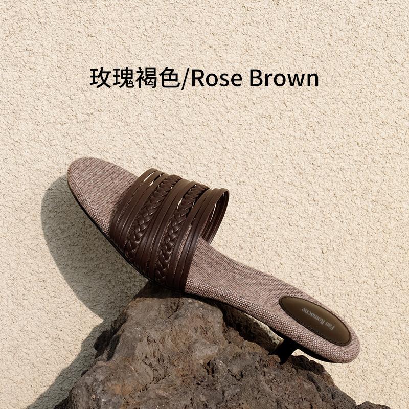 Yueyu New - High Heel Slippers Women's Summer Wear 2025 New Versatile Woven French Going Out Women's Cool Slippers