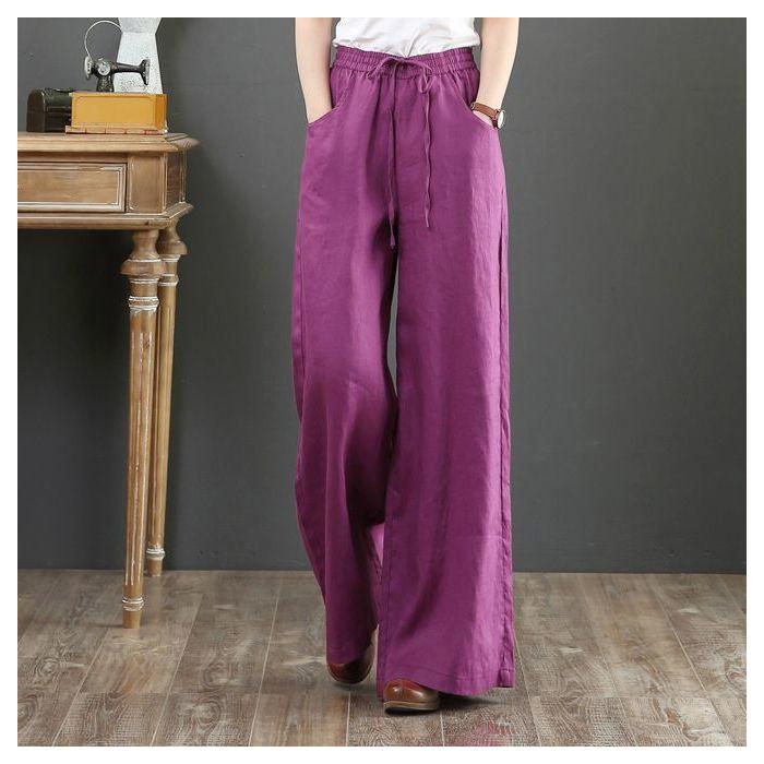 Women's High-Waist Wide-Leg Linen Pants, Plus Size, Floor-Length for Spring/Summer
