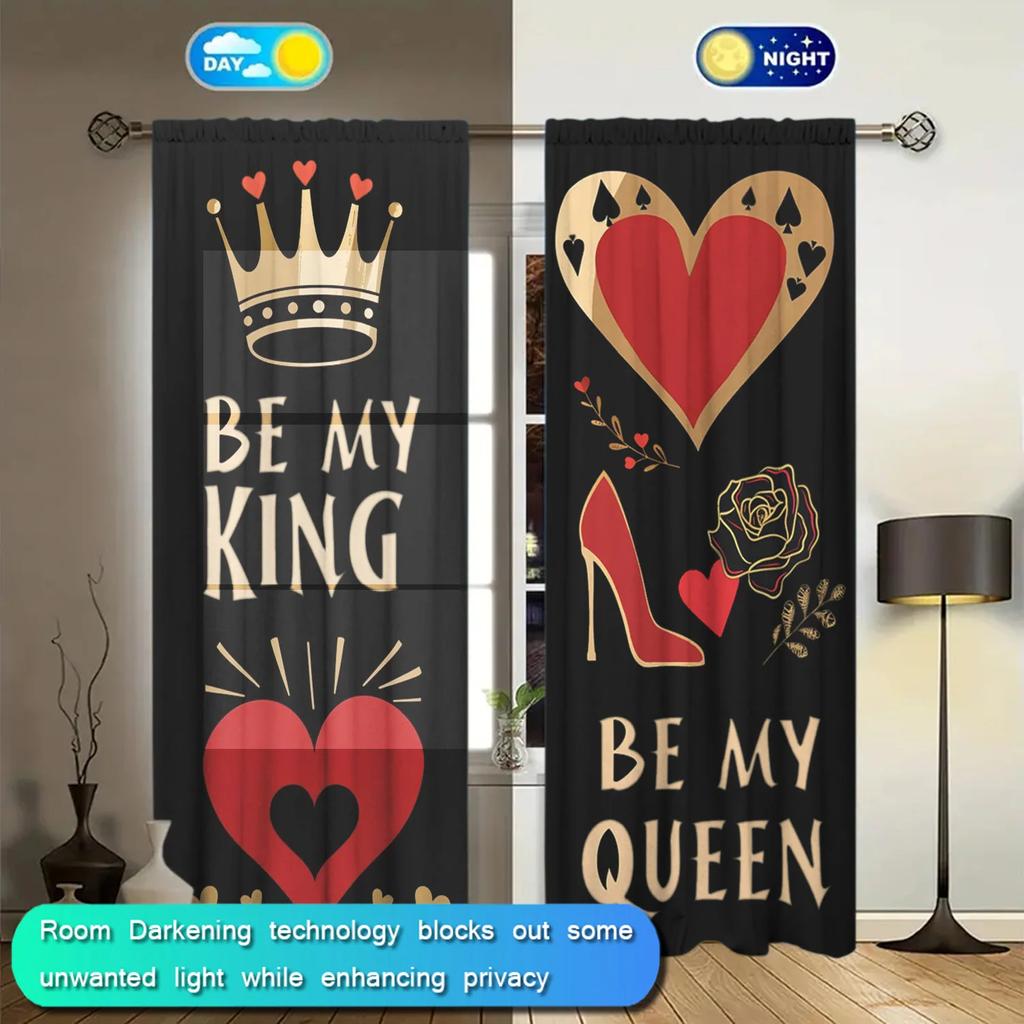 2pcs Be My King/queen Printed Curtain for Home Decor - Rod Pocket Window Treatment for Bedroom, Office, Kitchen, Living Room