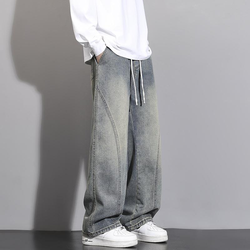 Spring and Summer Men's Wide-leg Jeans 2026 New Slim Straight Wide-leg Youth Curved Pants Trendy