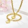 Simple and Trendy OT Snap-on Glossy Smooth Stainless Steel Heart Pendant Necklace and Bracelet for Both Men and Women