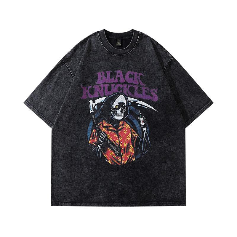 Harajuku Street Trendy Brand Sweet And Cool Cartoon Print Washed Short-Sleeved T-Shirt Men'S Ins Loose And Old Half-Sleeved Top