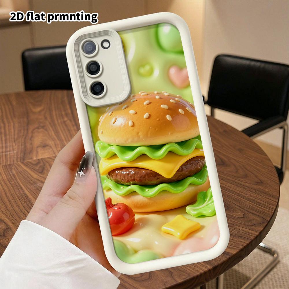 Phone case: 2D flat, suitable for Samsung Galaxy A34 A35 M05 M06 S20 S22 S21 FE Plus 5G protective case, clay hamburger, perfect Christmas and Hallowe